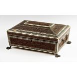 A Victorian Anglo-Indian carved sandalwood, ivory and sadeli dressing box, mid to late 19th century,
