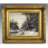 H Balman, Dutch 20th century, Oil on panel, A winter forest scene, Signed lower left, 18.5cm x 24cm,