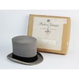 A grey top hat by Herbert Johnson of 38 New Bond Street, early 20th century, the opening 20cm x 15.
