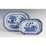Two Chinese porcelain blue and white export porcelain meat plates, 18th century, each of canted