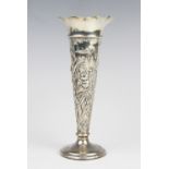 An Aesthetic Movement silver posy vase by William Comyns & Sons, London 1902, of tapering