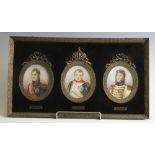 Three portrait miniatures on ivory, early 19th century, in the manner of Jacques Louis David,