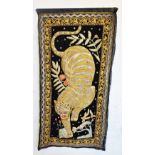 Three Thai wall hangings, each stumpwork decorated with a tiger, dragons and an elephant, along with