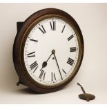 A late 19th century mahogany cased drop dial fusee wall clock, the 28cm white enamelled dial applied