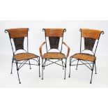 A set of six wrought iron and bamboo patio/conservatory chairs, late 20th century, each with a