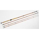 A three-piece split cane Salmon fly fishing rod by J.J.S. Walker, Brampton, Alnwick, 54", 52", 51",