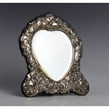 A Victorian style silver mounted easel mirror by Carr's of Sheffield, 1995, the heart shaped glass
