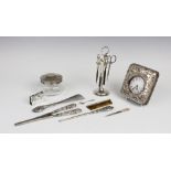 A selection of silver and white metal lady's dressing table accessories, to include an Edwardian