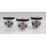 A set of three porcelain cache pot, 19th century, probably Samson, each of coopered barrel form
