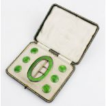 An Edwardian silver and green enamel belt buckle by Deakin & Francis, Birmingham 1910, 7.8cm x