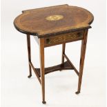 A late 19th century rosewood occasional table, the oval shaped top centred with an inlaid cartouche,