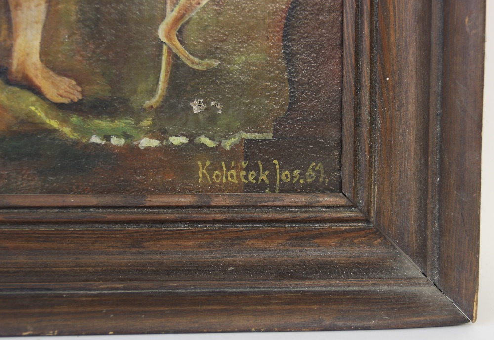 Josef Kolá?ek (Czechoslovakian), Oil on canvas, An adaption of the rape of Europa, Signed and - Image 3 of 3