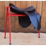 A vintage leather saddle by Whippy & Co London, 8" wide, 17.5" seat (tree unchecked) (at fault)