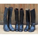 Three pairs boots, to include a pair of black leather Marlborough hunting boots (stamped size 6),