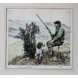 Henry Wilkinson (1878-1971), Limited edition print on paper, A grouse shooter and spaniel, Signed