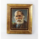 Oil on board (20th century), Portrait of a bearded man with pipe, Indistinctly signed lower right,