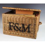 A Fortnum & Masons wicker hamper, 37cm x 58cm x 40cm, enclosing a collection of Pelham puppets