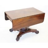 A William IV pedestal mahogany Pembroke table, the rectangular moulded drop leaf top above a