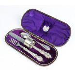 An Art Deco three piece silver Christening set by Lee & Wigfull, Sheffield 1935, comprising a spoon,