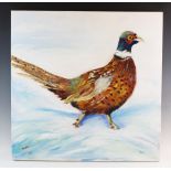 Trushi Hunter (contemporary British), Mixed media on canvas, 'Fat Welsh Pheasant', Signed lower