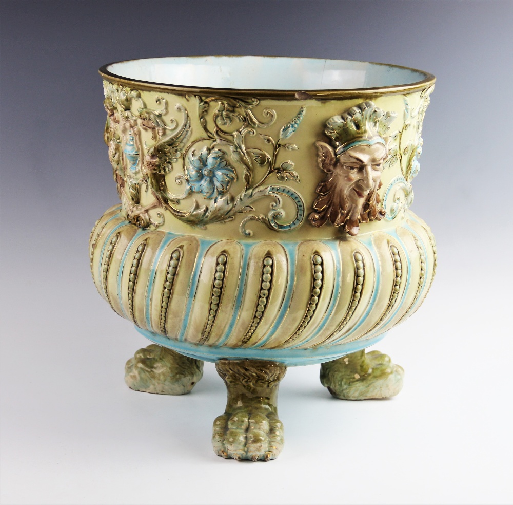An Italian majolica jardinière, early 20th century, of compressed baluster form, the flared neck