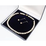 A cultured pearl necklace with a 9ct gold clasp, comprising fifty one off-round cultured pearls in