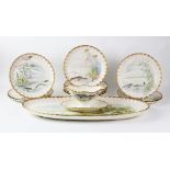 A Franz Anton Mehlem fish service, late 19th century, comprising a fish dish, a sauce boat and