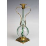 A 19th century Venetian latticino glass posy vase, the green, white and clear glass vase of globular