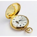 An Edwardian 18ct gold full hunter calendar pocket watch by Sir John Bennett Ltd, the white dial