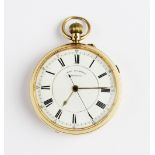 An Edwardian 18ct gold open face chronograph by John Lecomber Liverpool, the white dial with Roman