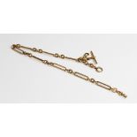 An 18ct gold figaro link watch chain, with two lobster claw fasteners and attached spring ring and