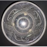 A 20th century Lalique tealight bowl, of flared circular form, decorated with leopard and foliate