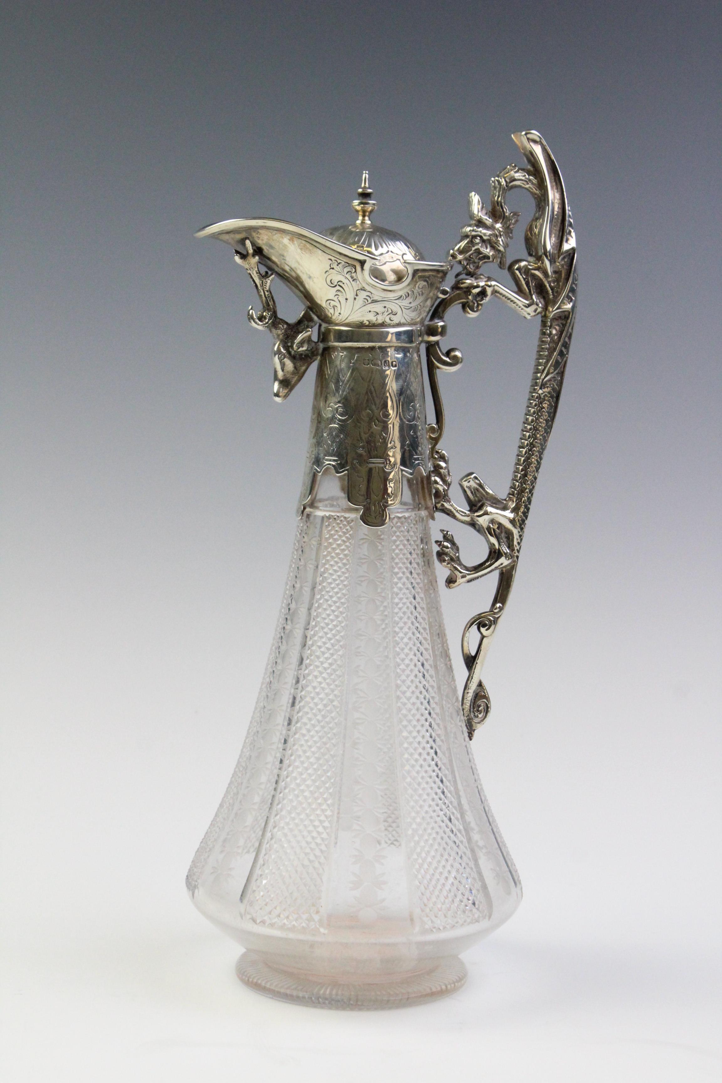 A Victorian silver mounted cut glass claret jug, marks for 'WP', - Image 3 of 6