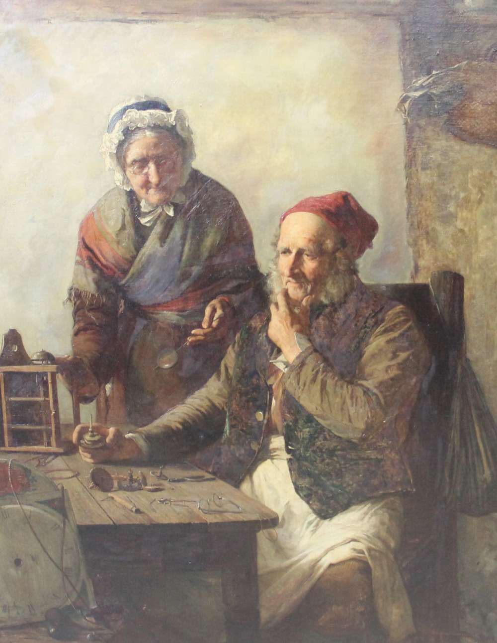 William Harris Weatherhead (1843-1903), Oil on canvas, Clock maker and wife, Signed and dated 1881 - Image 2 of 5