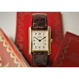 A ladies Must de Cartier silver gilt Tank Vermeil wristwatch, the rectangular cream dial with Arabic