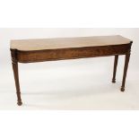 A mid 19th century mahogany console table, the shaped top above a plain frieze, raised upon tapering