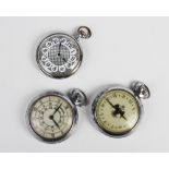A white metal open face pocket watch, the dial with Masonic crest and motto 'Deus Meumque Jus' to