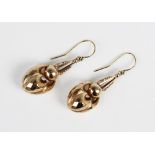 A pair of 9ct gold Victorian Etruscan Revival drop earrings, of tapering form terminating in a lobed