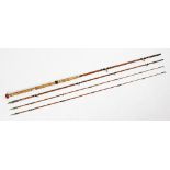 A three-piece split cane Salmon fly fishing rod by 'J. Forrest of 24 Thomas St, Oxford St, London',