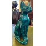 An Untested 20th century malachite carving on an Egyptian cat (Maus),