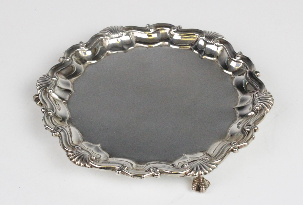 A Victorian silver salver by Martin, Hall & Co, London 1887, of hexagonal form with pie crust border - Image 2 of 4