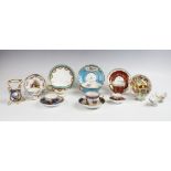 A selection of continental porcelain, to include; a Meissen cup and saucer, painted with courting