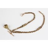 A Victorian watch chain, the belcher link chain with engraved and embossed decoration, one link with