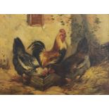 J. Dalton (English school, 19th century), Oil on canvas, A cockerel and hens feeding, Signed lower