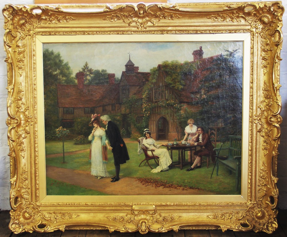 After Marcus Stone RA (1840-1921), Oil on canvas, 'A Ward in Chancery', Unsigned, artist name and - Image 2 of 3