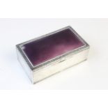 A French silver and enamel cigarette box by Paul Guillon, of rectangular form, purple enamel to