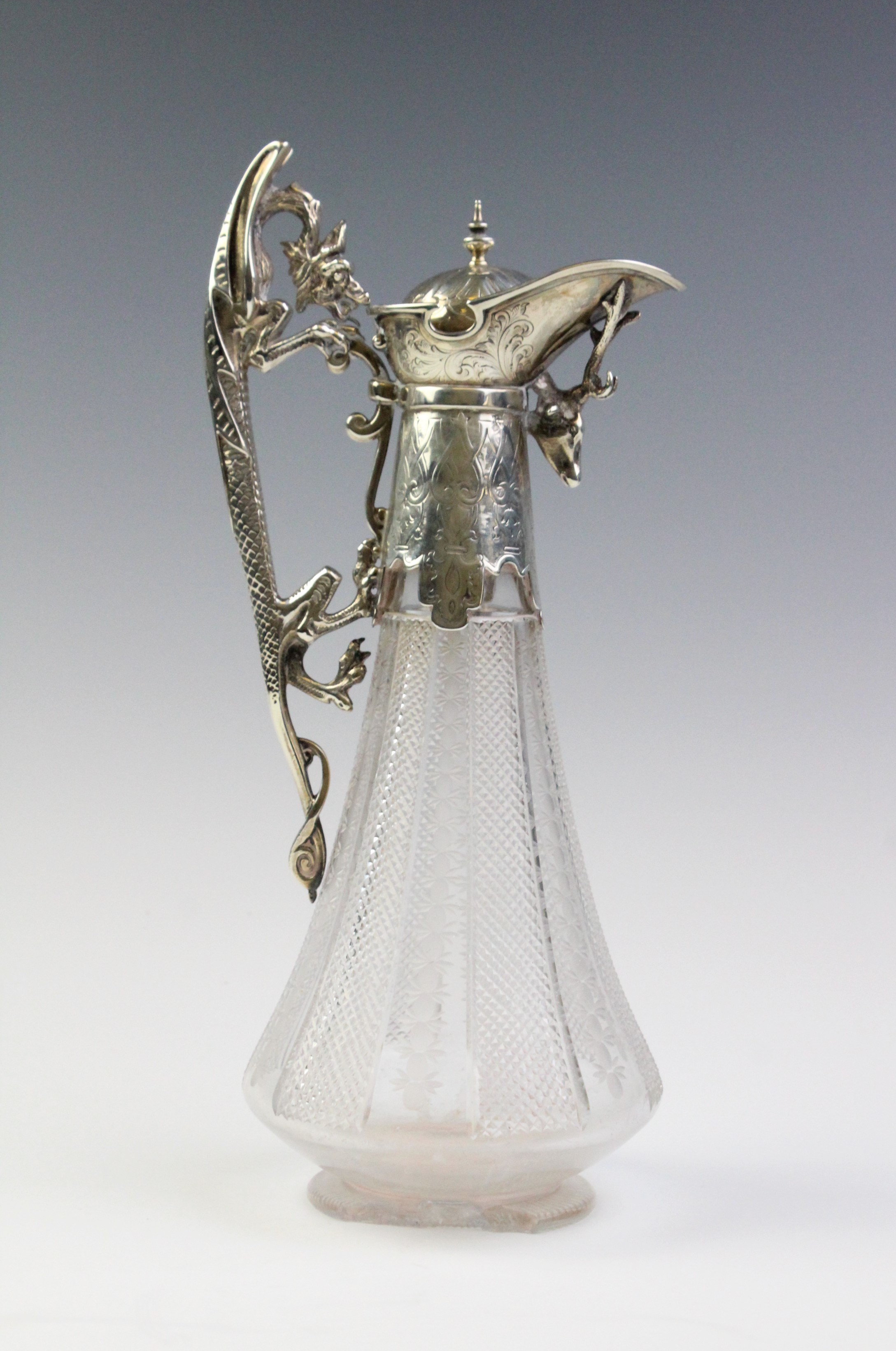 A Victorian silver mounted cut glass claret jug, marks for 'WP',