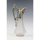 A Victorian silver mounted cut glass claret jug, marks for 'WP',