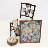 An Edwardian mahogany spindle back bedroom chair, with a padded tapestry seat, 78cm high, a