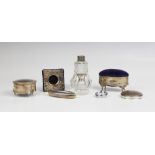 A selection of lady's silver dressing table accessories, to include an Edwardian silver mounted